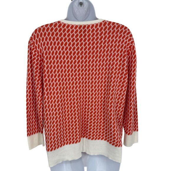 Ann Taylor Womens Coral & White Patterned Button-Up Cardigan Sweater L - Picture 4 of 7